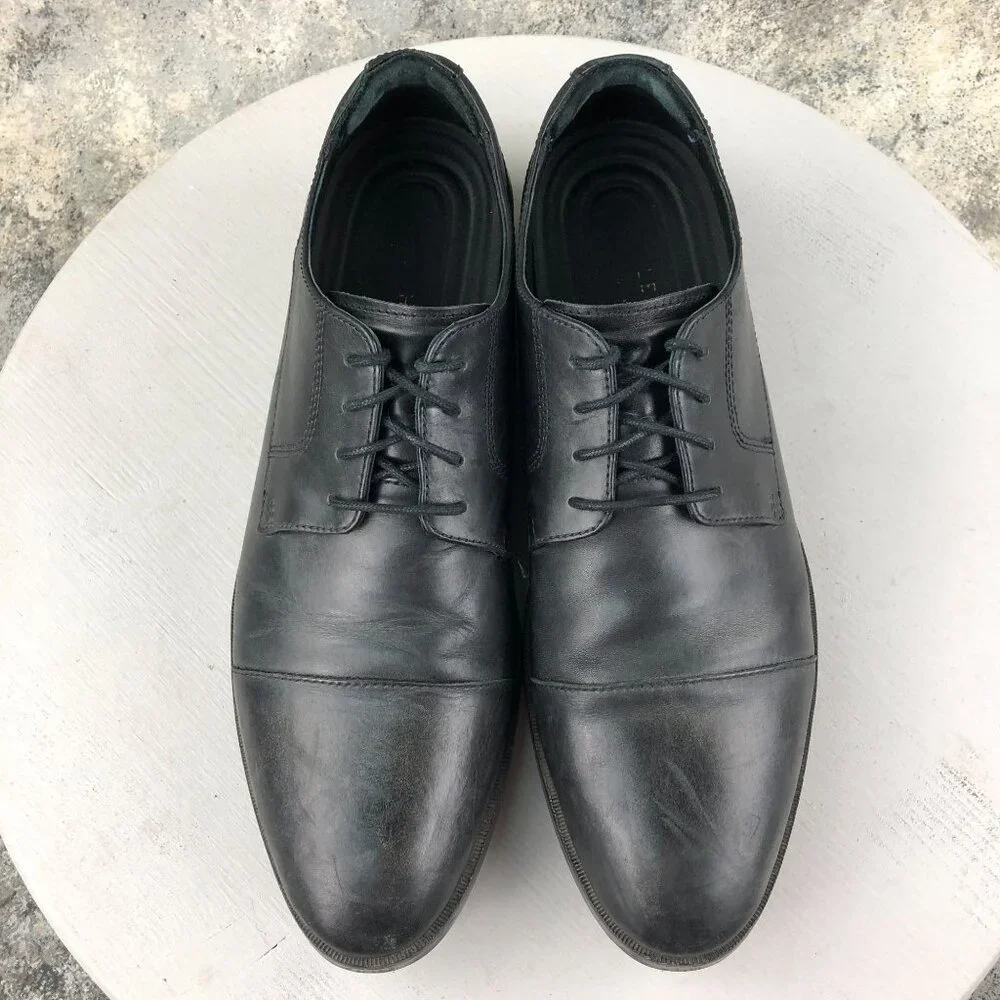 Cole Haan Men's Size 10M Henry Grand Cap Toe Smooth Black Leather Oxfords Shoes